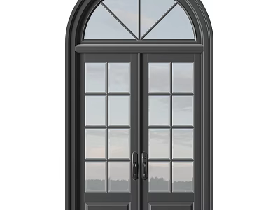 Black Double Doors with Glass Panes and Arched Top Window for Modern Home 3d model