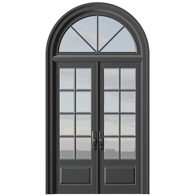 Black Double Doors with Glass Panes and Arched Top Window for Modern Home 3d model