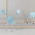 Four Blue Modern Chairs With Metal Legs In Minimalist Interior Setting