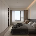 Modern Bedroom Interior Design With Black Headboard Grey Bedding And Window Curtains