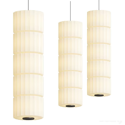 Three White Cylindrical Chandeliers With Multi Layered Pleated Hanging Shades 3d model