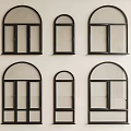 Decorative Arched Windows With Black Frames Arranged On Beige Interior Wall 3d model