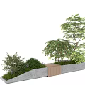 Roadside Landscape Facilities Featuring Sloped Concrete Structure Wooden Elements And Green Plants Trees