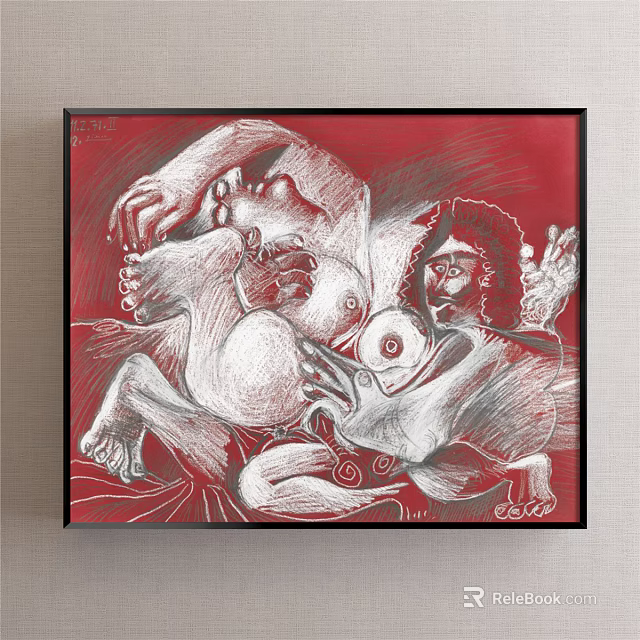 Dynamic Abstract Painting With Red Background And White Distorted Human Figures 3d model