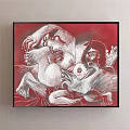 Dynamic Abstract Painting With Red Background And White Distorted Human Figures 3d model
