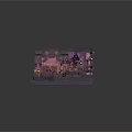 Cartoon Style Wooden Tavern Interior With Tables Chairs Fireplace Decorative Windows And Warm Lighting