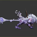Mythical Creature With White Fur Purple Body Flame Decorations Red Patterns And Curled Tail