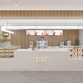 Modern Dessert Shop Interior With Wooden Walls Pastry Display Counters And Cashier Counter 3d model