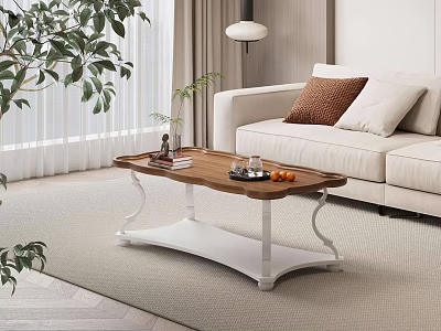 Modern Coffee Table With Wooden Top And Metal Frame In Living Room With Sofa Pillows 3d model