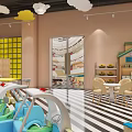Kindergarten Interior Design With Cartoon Decor And Toy Train 3d model