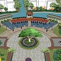 Residential Landscape With Central Square Circular Pathway Water Features And Lush Greenery 3d model