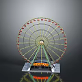 Ferris Wheel Architectural Structure With Overland Sign Base And Metal Frame Design 3d model