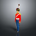 Toy Soldier In Red Uniform With Gold Accents Black Hat Feather Blue Pants And Sword