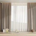 Elegant Double Layer Curtains Beige And White Sheer For Living Room Interior With Window Decor