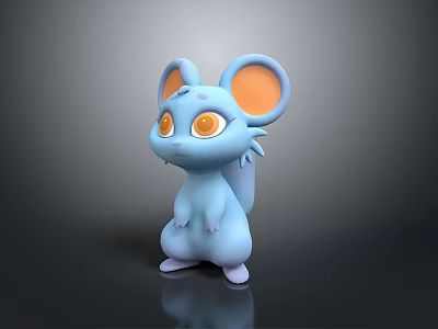 Blue 3D Cartoon Game Movie Character With Big Orange Ears And Standing Pose 3d model