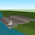 Garden Landscape Design With Sloped Riverside Platform And People Resting Among Trees And Grass