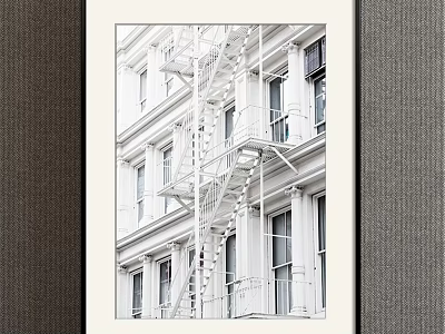 White Building Landscape Painting With Fire Escape And Framed Windows 3d model
