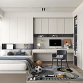Modern Tatami Bedroom Interior With Platform Bed Desk Window And Storage Cabinets