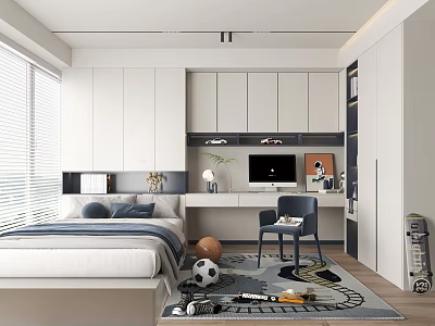 Modern Tatami Bedroom Interior With Platform Bed Desk Window And Storage Cabinets 3d model