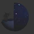 Natural Scene Inside Sphere With Night Sky Moon Stars Palm Trees Water And Grass
