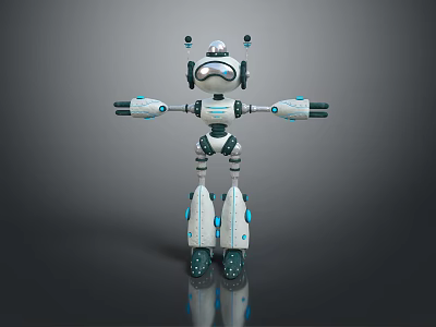 Game Movie Robot Character With White Blue Design Mechanical Limbs And Futuristic 3D Look 3d model