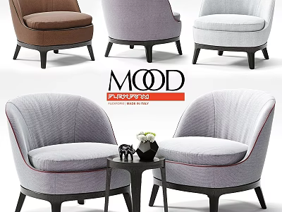 Modern Accent Chairs with Curved Upholstered Seats in Neutral Tones and Matching Side Table 3d model