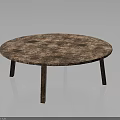 Rustic Wooden Round Table With Textured Surface And Slender Legs Design 3d model