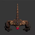 Fierce Muscular Monster Character With Textured Skin Sharp Spikes Large Claws And Red Horn