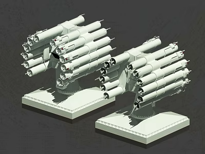 Two White Multi Tube Missile Launchers with Cylindrical Tubes and Square Bases 3d model
