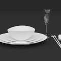 Complete White Tableware Set With Plates Bowl Wine Glass Chopsticks And Spoon
