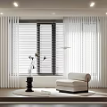 Modern White Vertical Blinds in Bright Interior with White Chair and Vase Plants