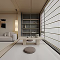 Minimalist Living Dining Room with Beige Sofa Wooden Coffee Table and Floor to Ceiling Window
