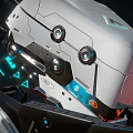 Futuristic White Robot Head With Blue Glowing Accents And Geometric Design