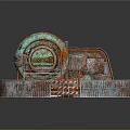 Rusted Metal Industrial Structure With Copper Patina Circular Platform And Staircase