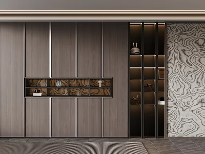Modern Wooden Bookcase With Decorative Shelves And Stylish Interior Wall Design 3d model