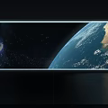 Large Display Showing Earth With Blue Oceans Starry Space Meteor And White Clouds