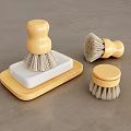 Bathroom Accessories Set With Natural Bristle Brushes Wooden Handles White Soap And Wooden Tray