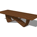 Modern Wooden Dining Table With Crossed Geometric Legs And Smooth Dark Brown Surface