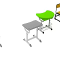 Different Colored Furniture Pieces Gray Green Yellow Chairs And Wheeled Desks