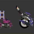 Two Colorful Robots With Pink Purple Mechanical Structure And Spiked Wheels