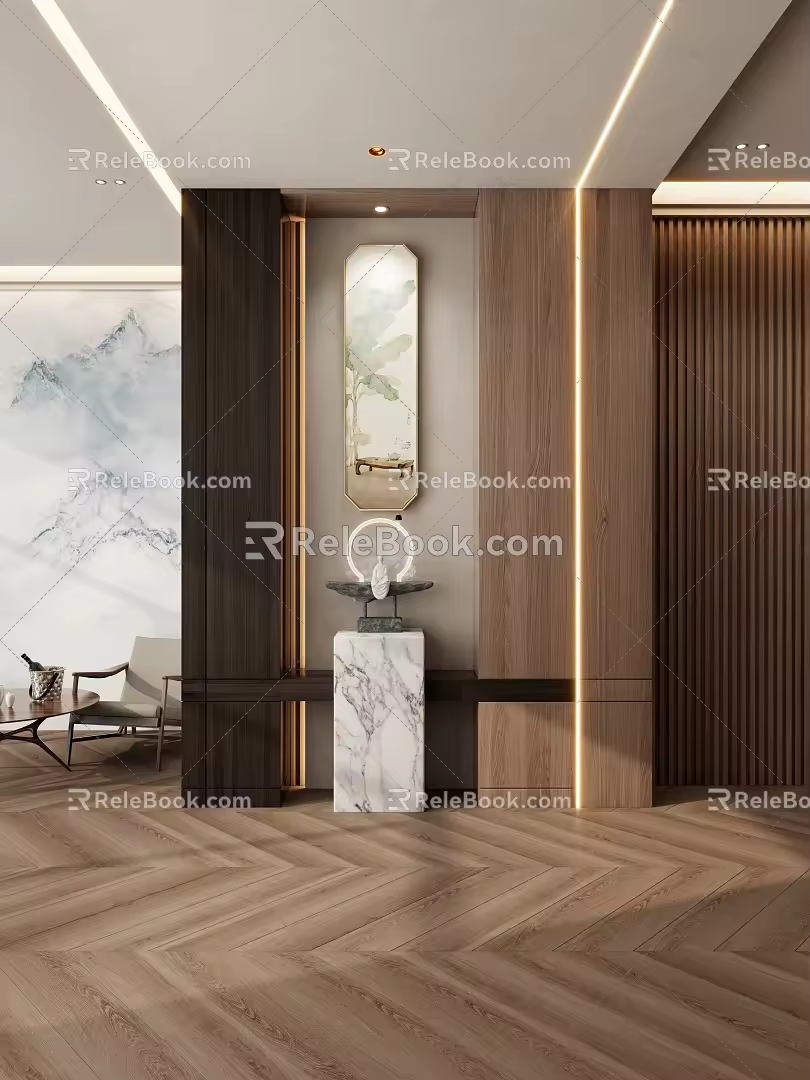 New Chinese-style Entrance Log Partition Entrance 3d model