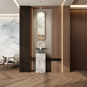 New Chinese-style Entrance Log Partition Entrance 3d model