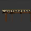 Elegant Curved Wooden Bar Counter With Gold Accents And Sturdy Metal Legs