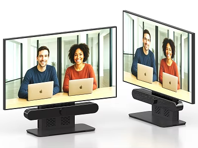 Business Equipment Dual Monitor Video Conferencing System With HD Screens And Integrated Base 3d model