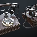 Two Classic Vintage Telephones With Rotary Dial Wooden Base And Black Cables