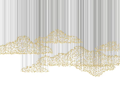 Modern Gold Silver Linear Chandelier Featuring Hanging Lines And Mountain Cloud Pattern Design 3d model