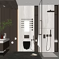 Modern Bathroom Interior Design With Stone Walls Shower Toilet Vanity And Green Plant