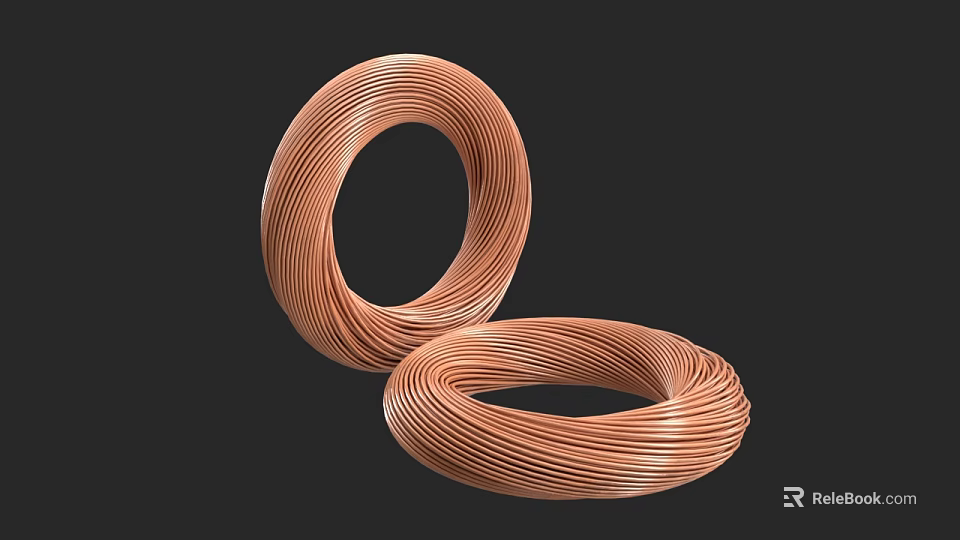 Two Metallic Copper Coils Coiled Wire Design On Black Background 3d model 