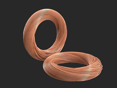 Two Metallic Copper Coils Coiled Wire Design On Black Background 3d model
