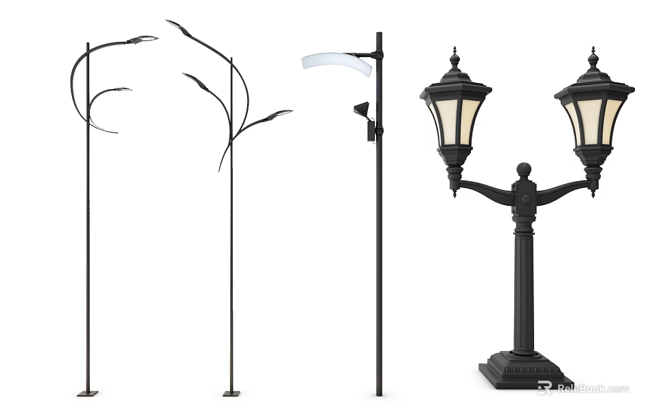 Outdoor Lights Curved Modern And Double Headed Vintage Design Styles Collection 3d model 